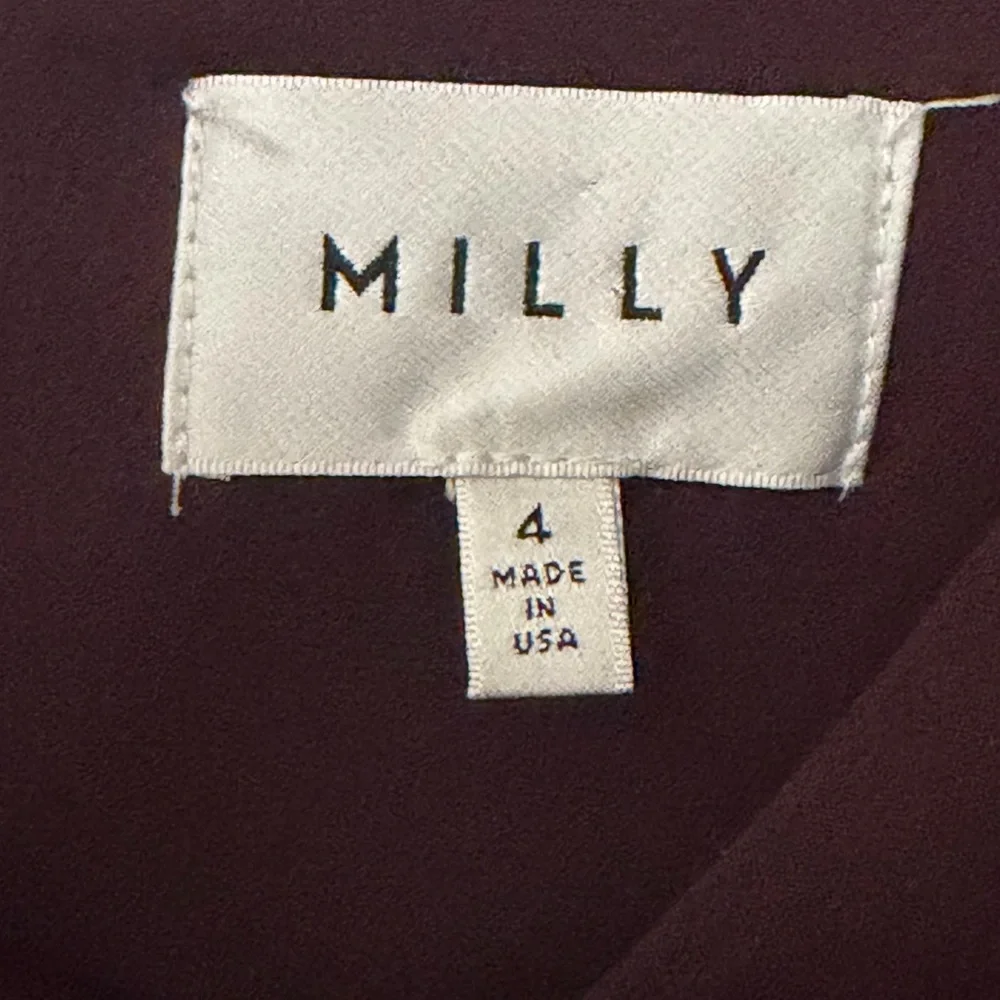 MILLY Silk Dress Ruffle Bell Sleeve Shift Dress Size 4 Plum Purple Mini Cocktail - Picture 9 of 10